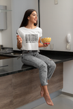 Classic Women's Marinate Bar-Code Crop Top T Shirt-Black Logo