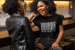 Classic Women's Marinate Bar-Code Crop Top T Shirt-White Logo