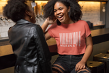 Classic Women's Marinate Bar-Code Crop Top T Shirt-White Logo