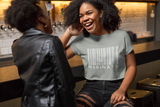 Classic Women's Marinate Bar-Code Crop Top T Shirt-White Logo