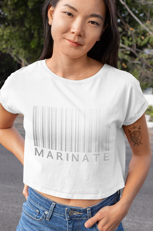 Classic Women's Marinate Bar-Code Crop Top T Shirt-Metal Logo