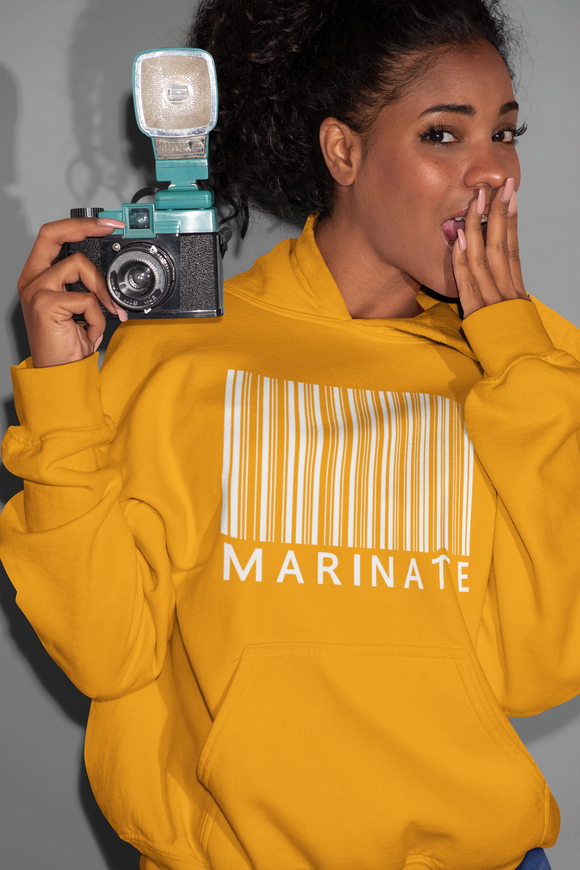 Classic Uni-Sex Marinate *Bold* White Logo Bar Code Hoodie